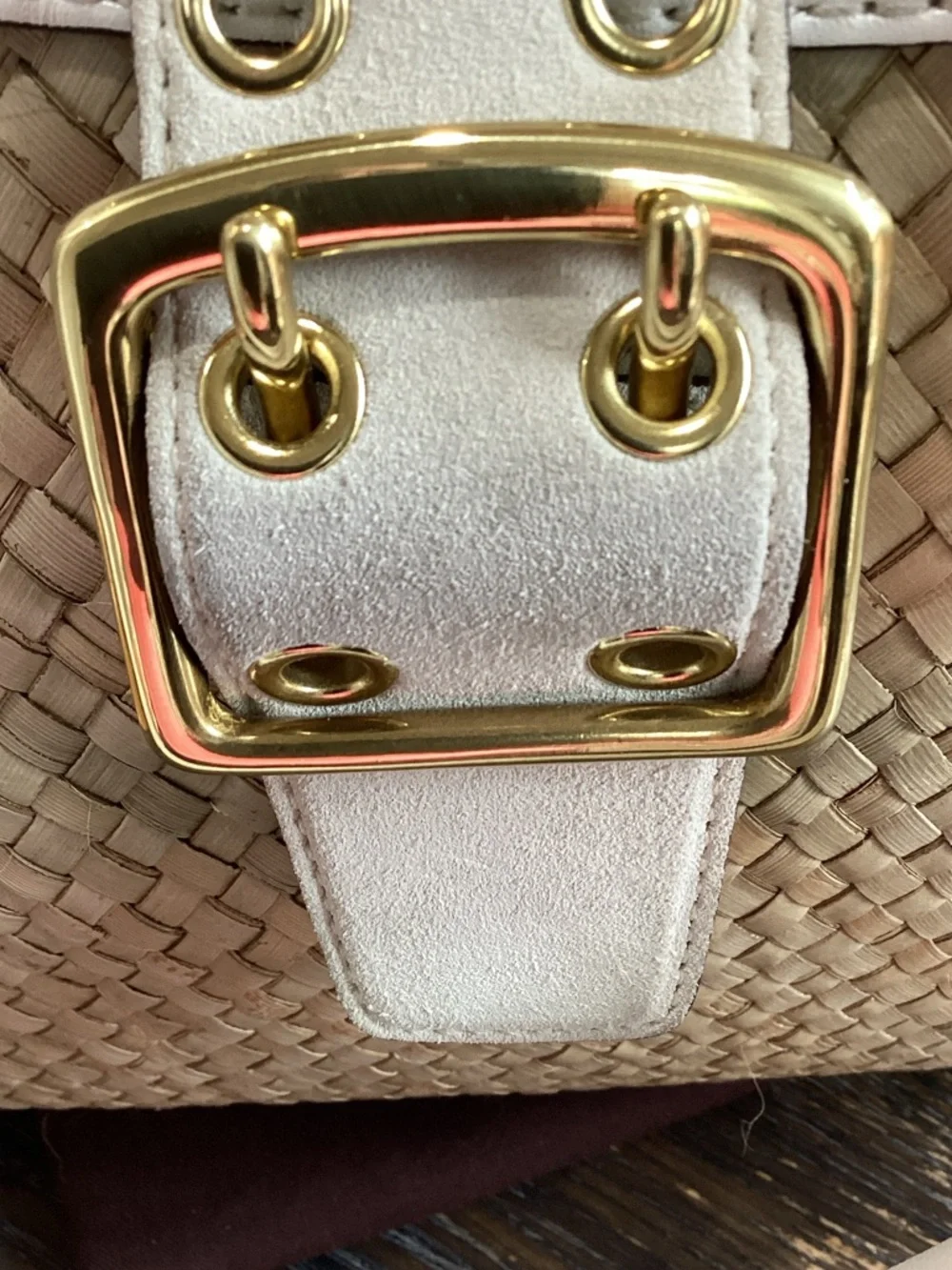 Coach White Leather Suede and Natural Woven Straw Tote with Gold Hardware - Picture 11 of 15